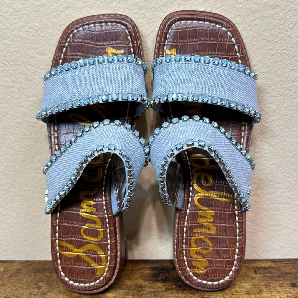 Sam Edelman Hopie Square Toe Crystal-Lined
Sandals Size 8.5 Aquamarine Beach